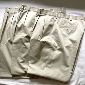 3 Pair Men’s 38W x 30L Tan Chino Khaki Pants Pleated Front Brooks Brothers Lot